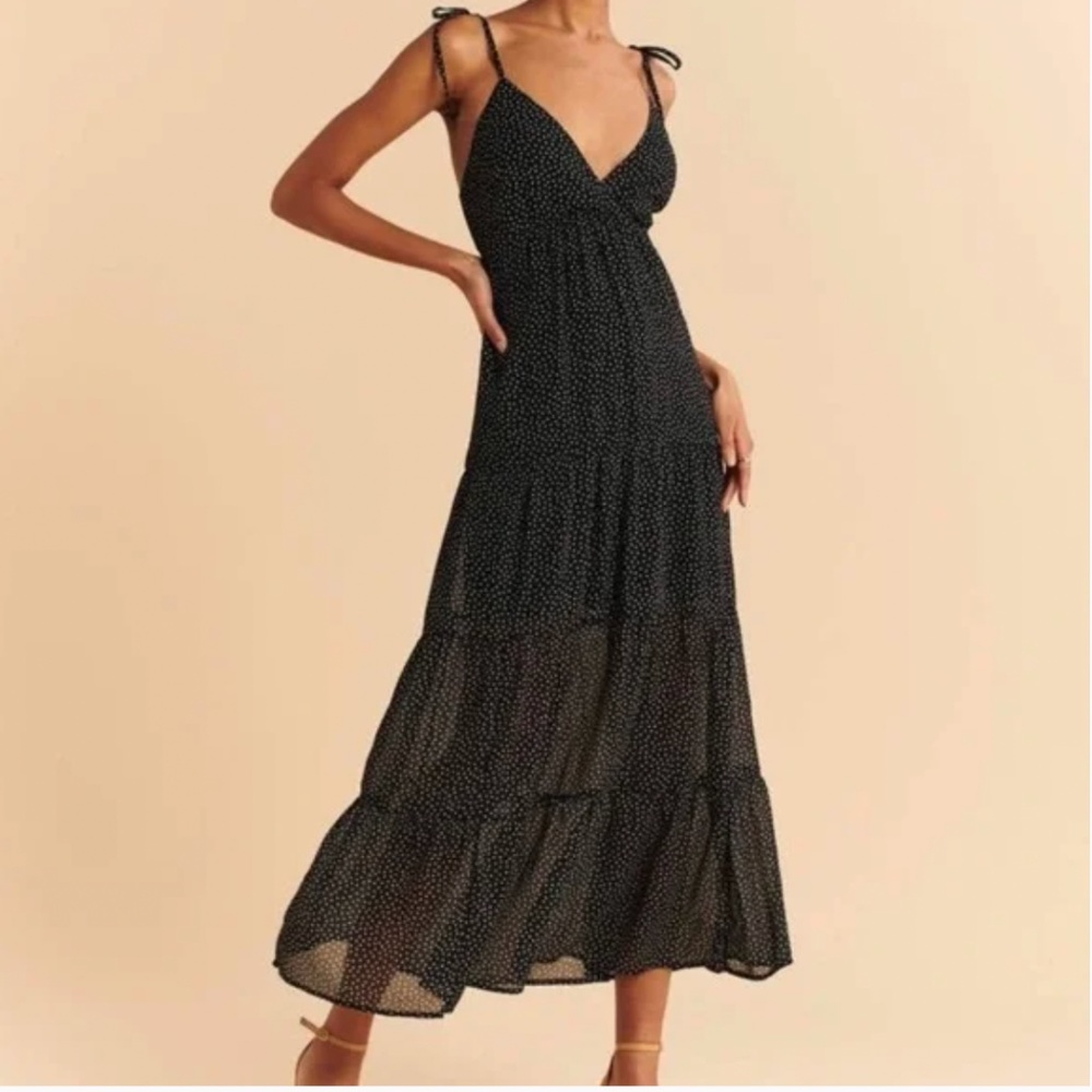 Abercrombie & Fitch Love Struck Maxi Tiered Dress Black White Polka Dot XS